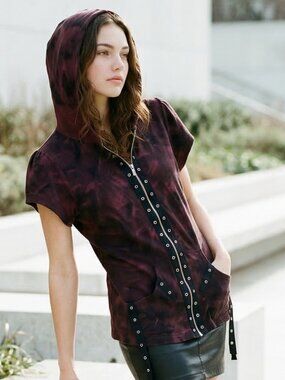 Rare Vintage Gothic Tripp nyc Black & Purple Camo Eyelets Hoodie Rock Punk Goth